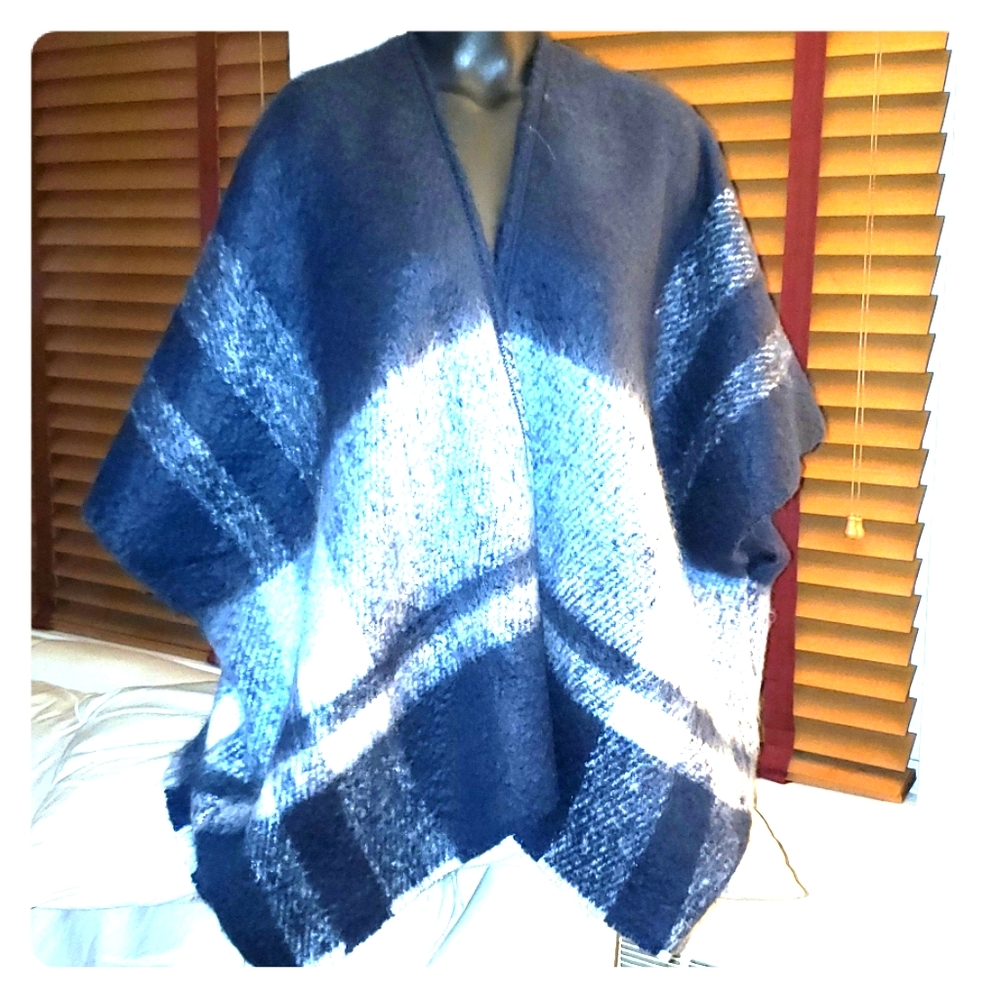 Aerie Denim Plaid Poncho Coat